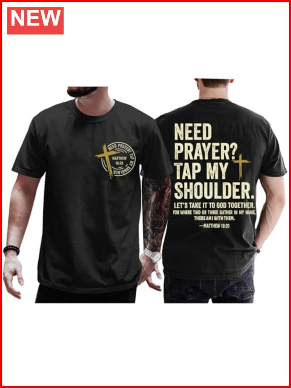 Christian Need Prayer Tap My Shoulder Cotton T-Shirt Crew Neck Short Sleeve